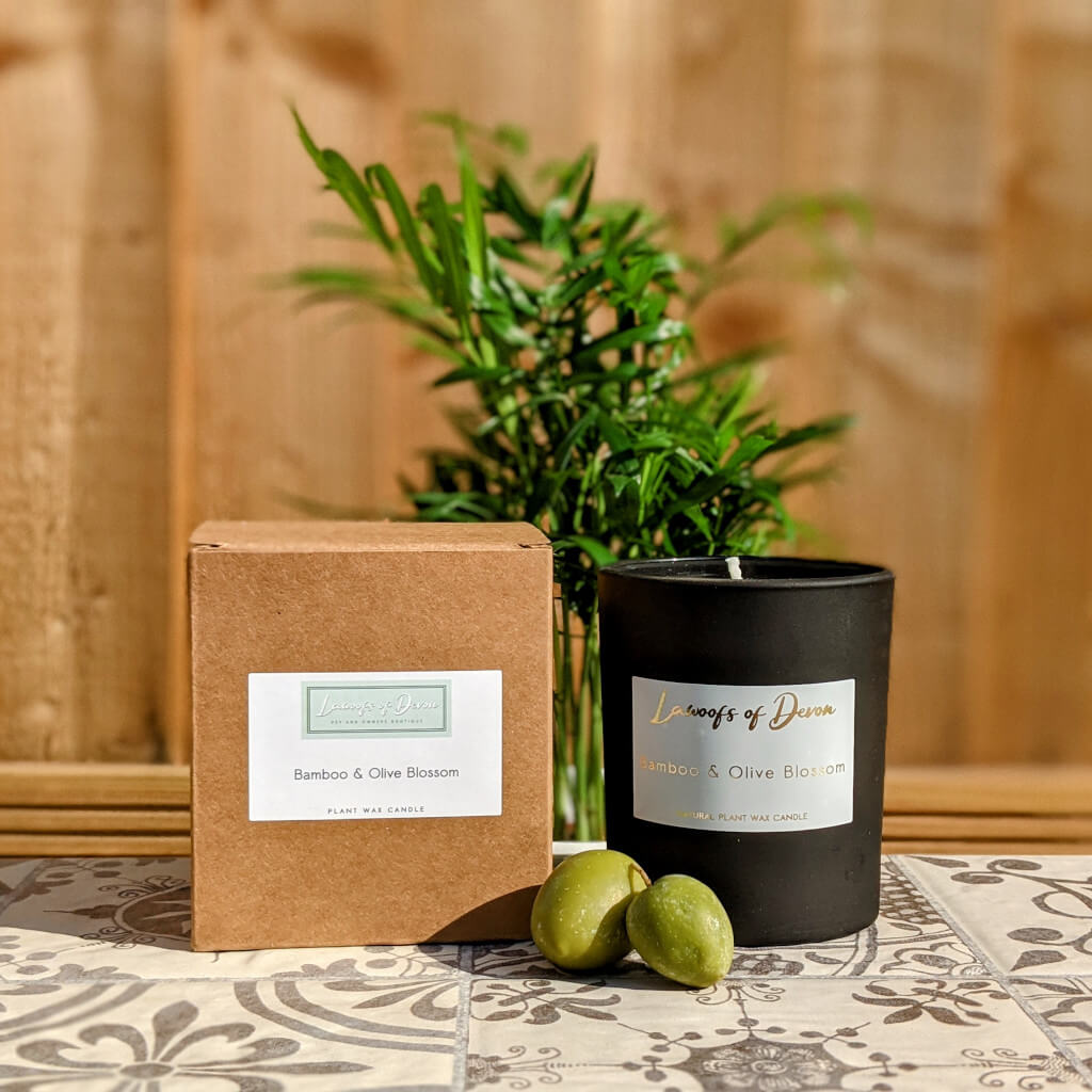 Lawoofs of Devon Natural Plant Wax Candle Bamboo and Olive